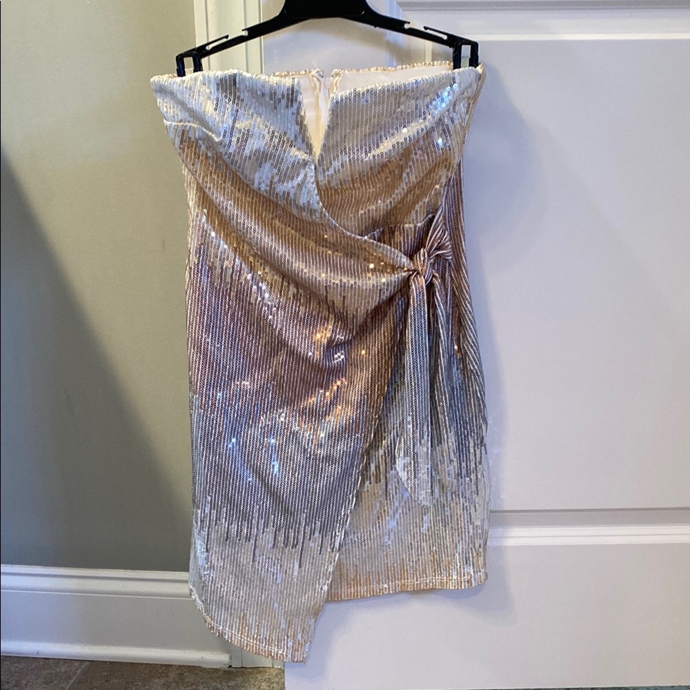 Elegant Silver and Gold Sequin Strapless Dress size small